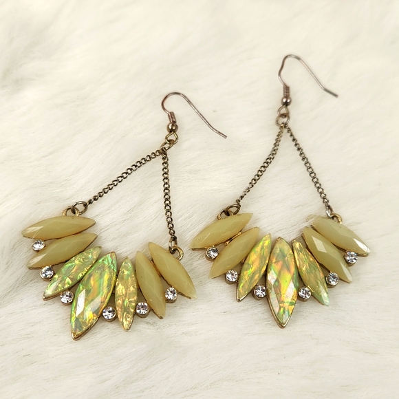 Fire Opal, Jade and Rhinestone Dangle hook earrings set - Picture 4 of 9